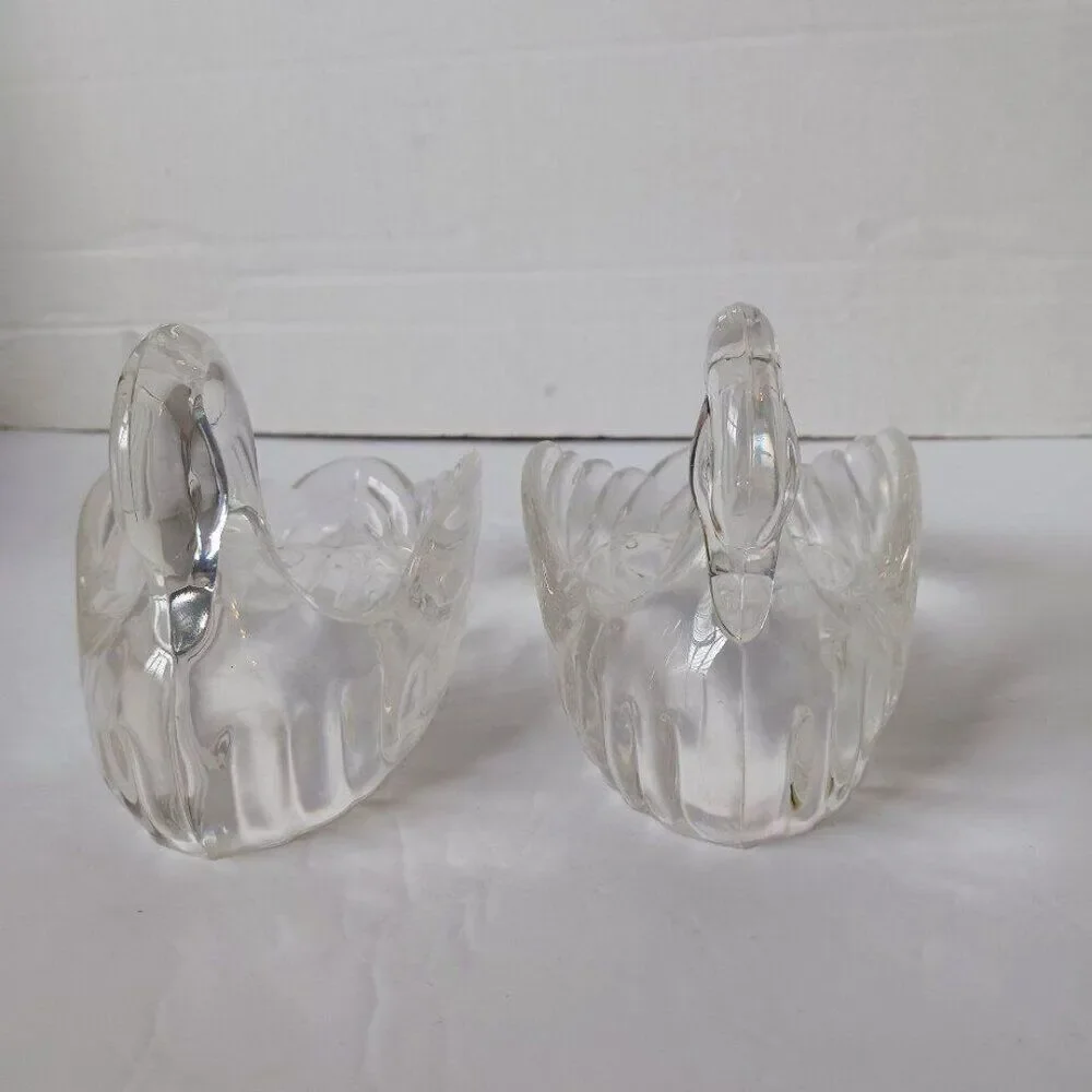 2 Vintage 70's Kitsch Clear Plastic Lucite Swan Soap Dish Trinket Holder